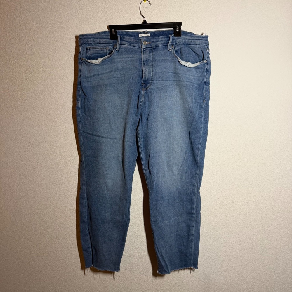 Good American‎ Ankle Jeans Womens 22 Blue Denim Medium Wash Pockets Raw Hem